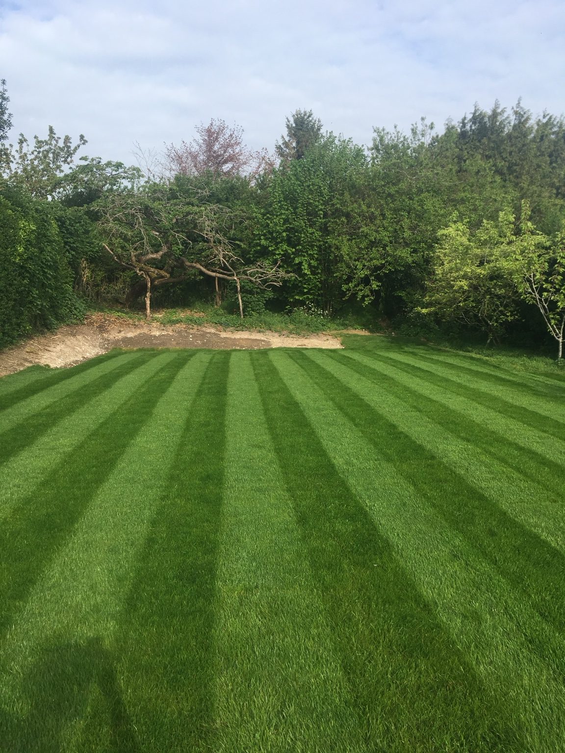 Fresh striped lawn installed by The Sussex Turf Layers